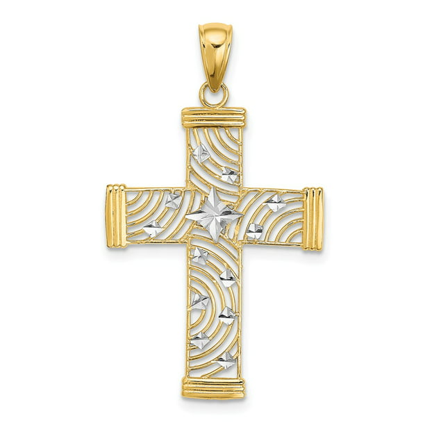 Diamond2Deal 14k Yellow Gold Rhodium Plated Polished Cross Pendant 